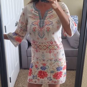 Anthropologie Champagne & Strawberry Dress Womens Small Boho Floral Flower